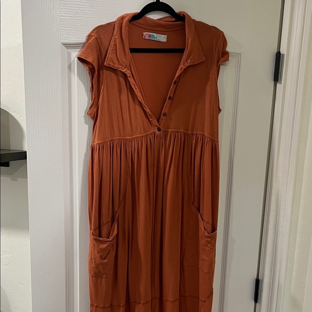 FP Beach Rust Orange Button-Front Knit Dress